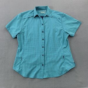 GameGuard Outdoors Button Shirt Womens XL Blue Check Short Sleeve Vented Casual